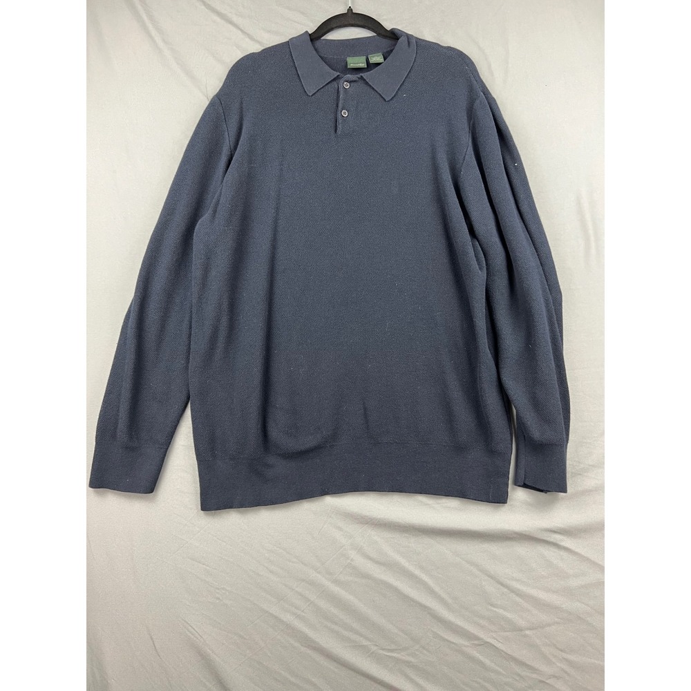 Marshall Field's Polo Sweater Mens XL Long Sleeve Navy Blue Cotton Knit Top